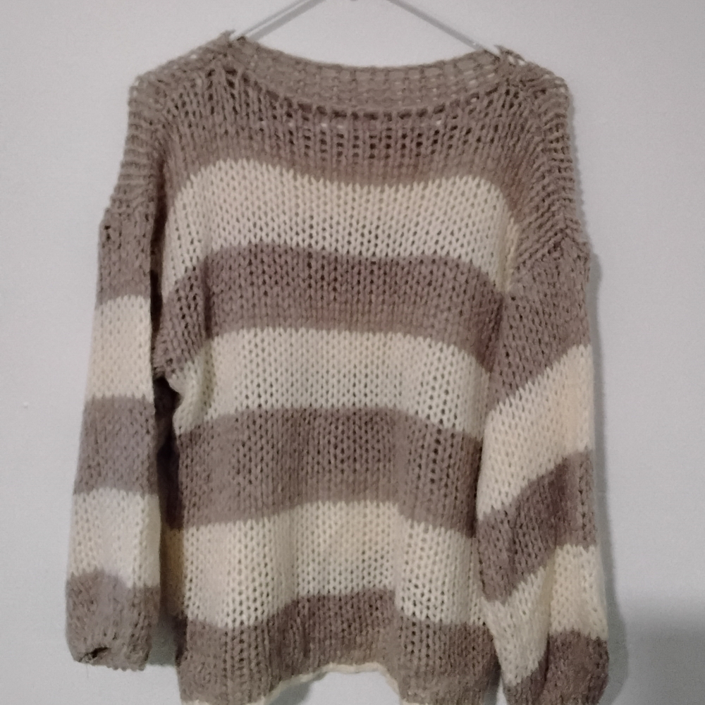 Sale 🎁Cozy Striped Knit Sweater - Cream and Brown